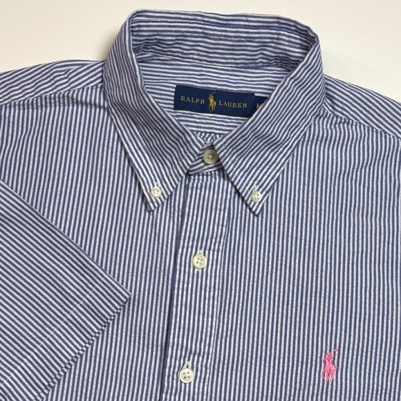 Ralph Lauren Other - Ralph Lauren Seersucker Blue Striped  Mens Medium Short Sleeve Button Down Shirt